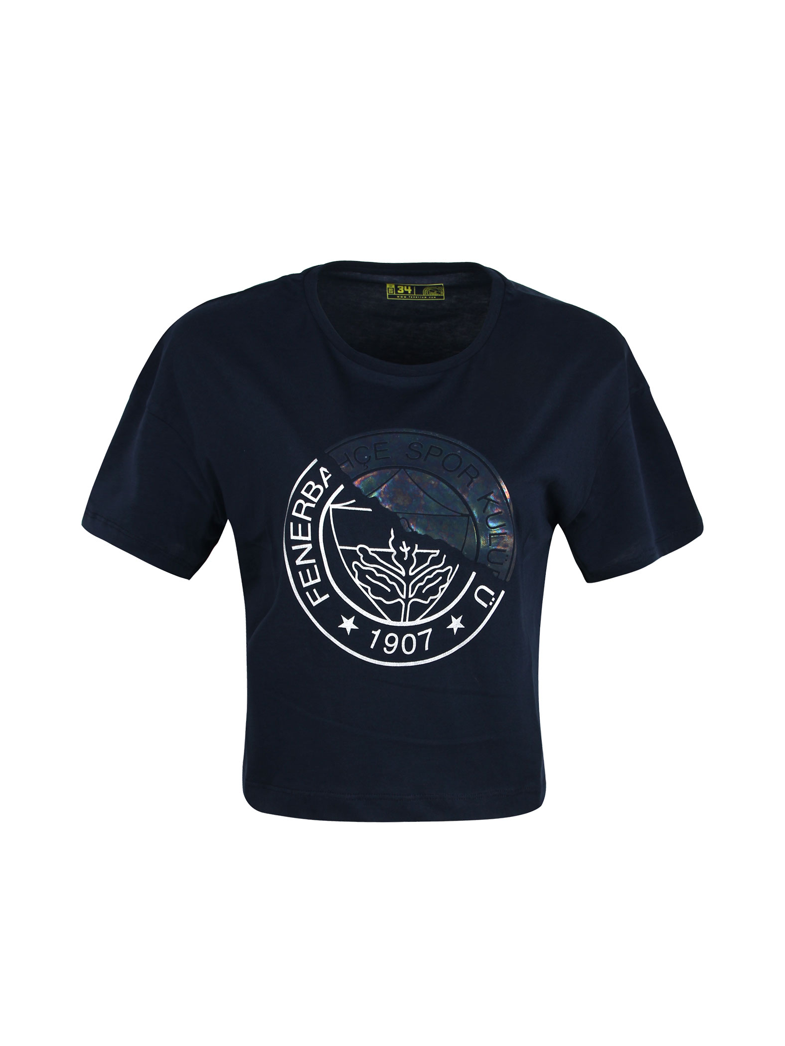 Fenerbahçe Navy Blue Tribune Foil Print Women's Crop Tshirt