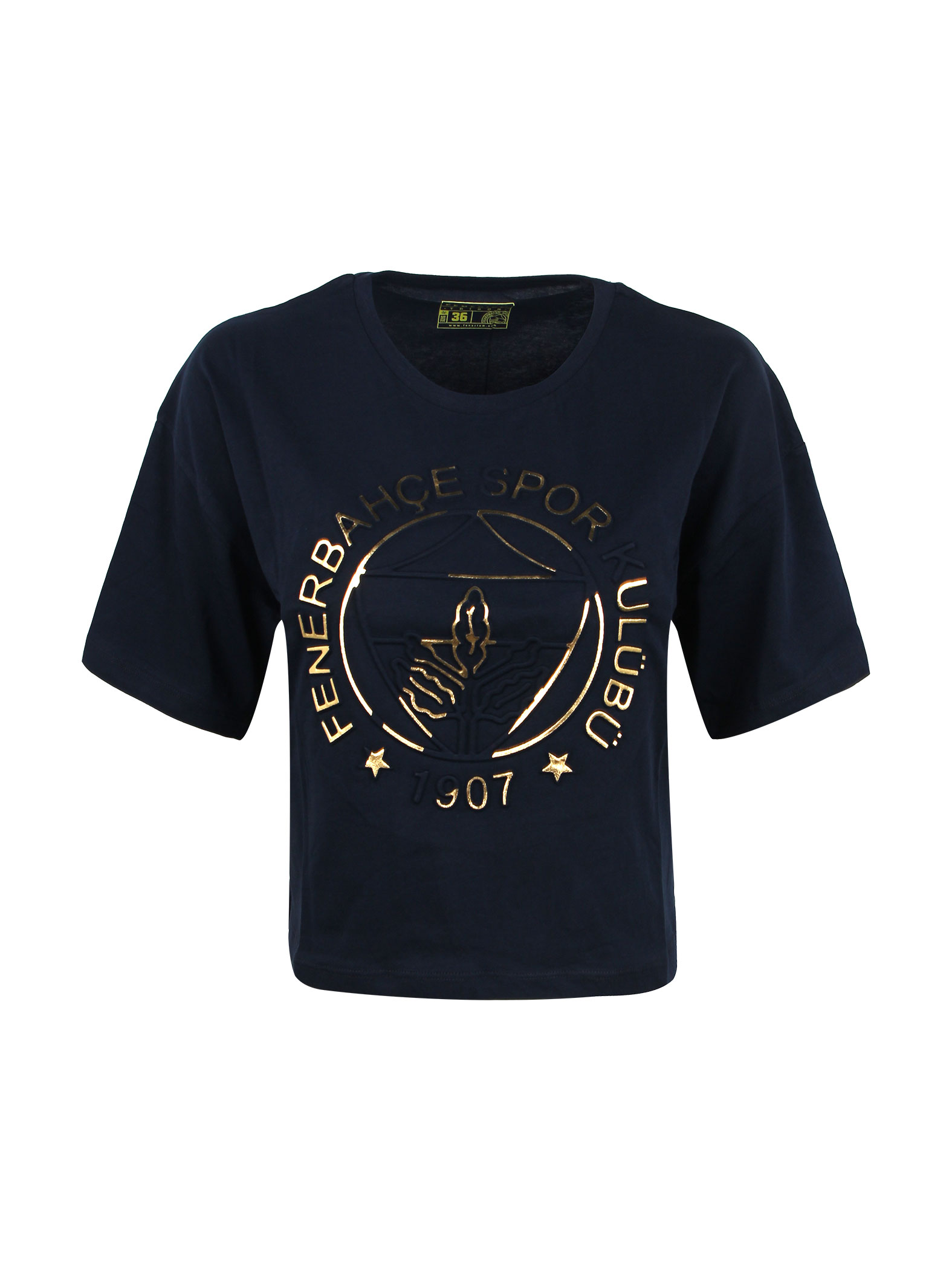 Fenerbahçe Navy Blue Tribune Emboss Logo Women Crop Tshirt