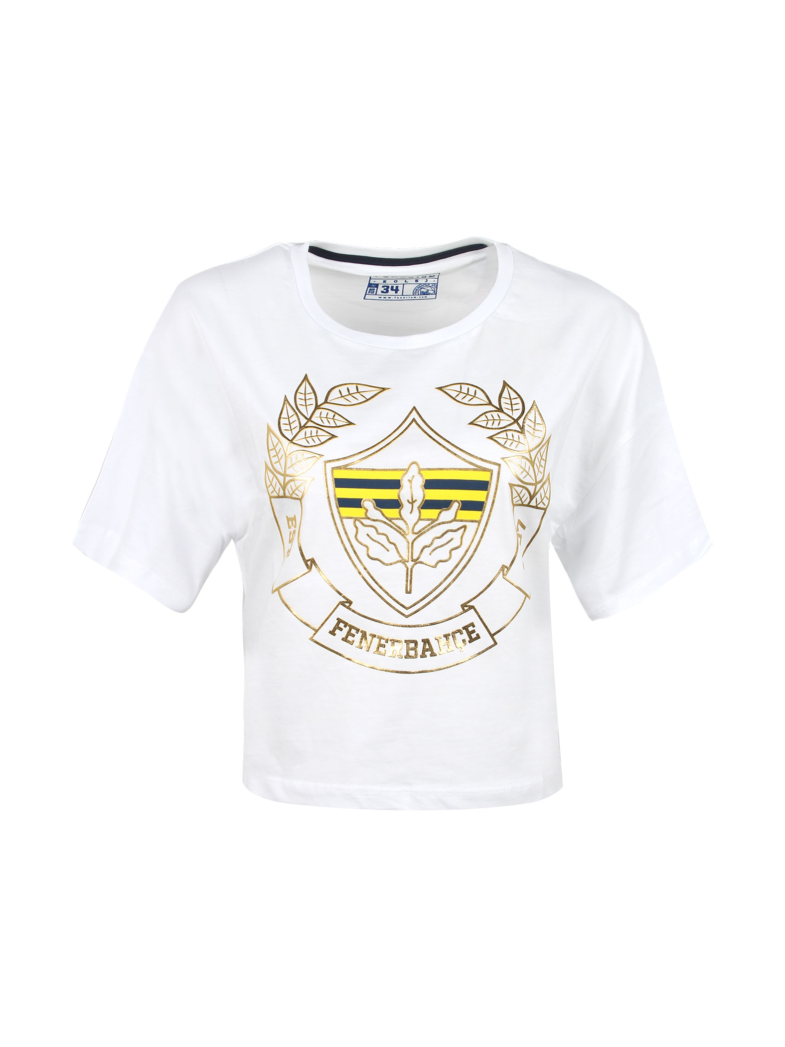 Fenerbahçe White College Wreath Logo Women Oversize Crop Tshirt