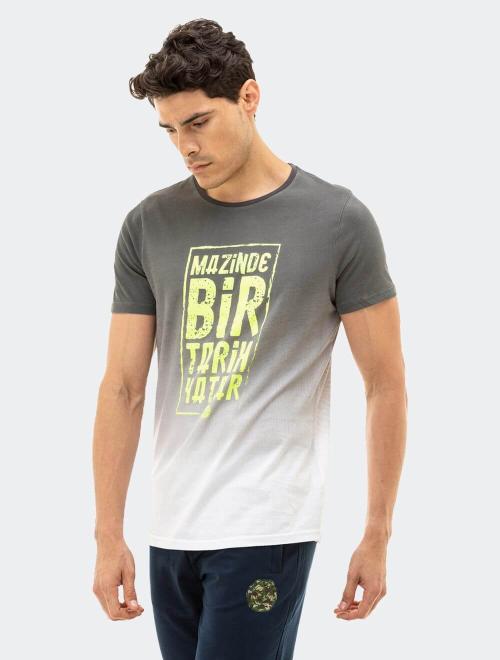 Fenerium Erkek Gri Tribün Neon Baskı TShirt