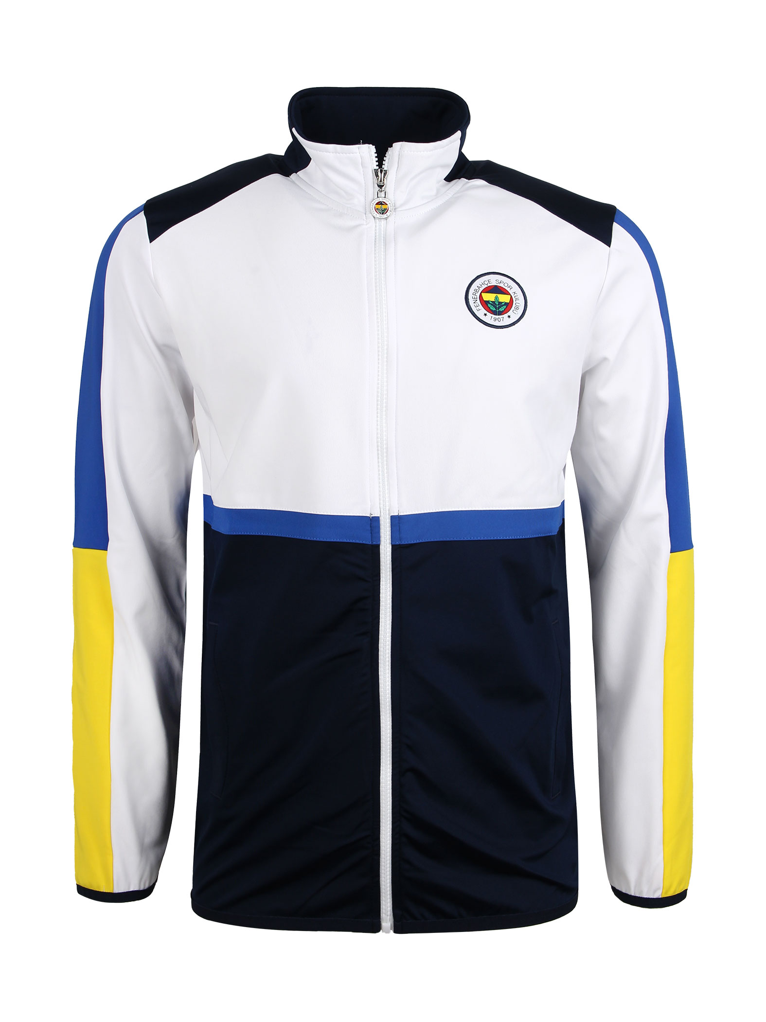 Fenerbahçe Beyaz Lacivert Tribün Renk Bloklu Erkek Sweatshirt