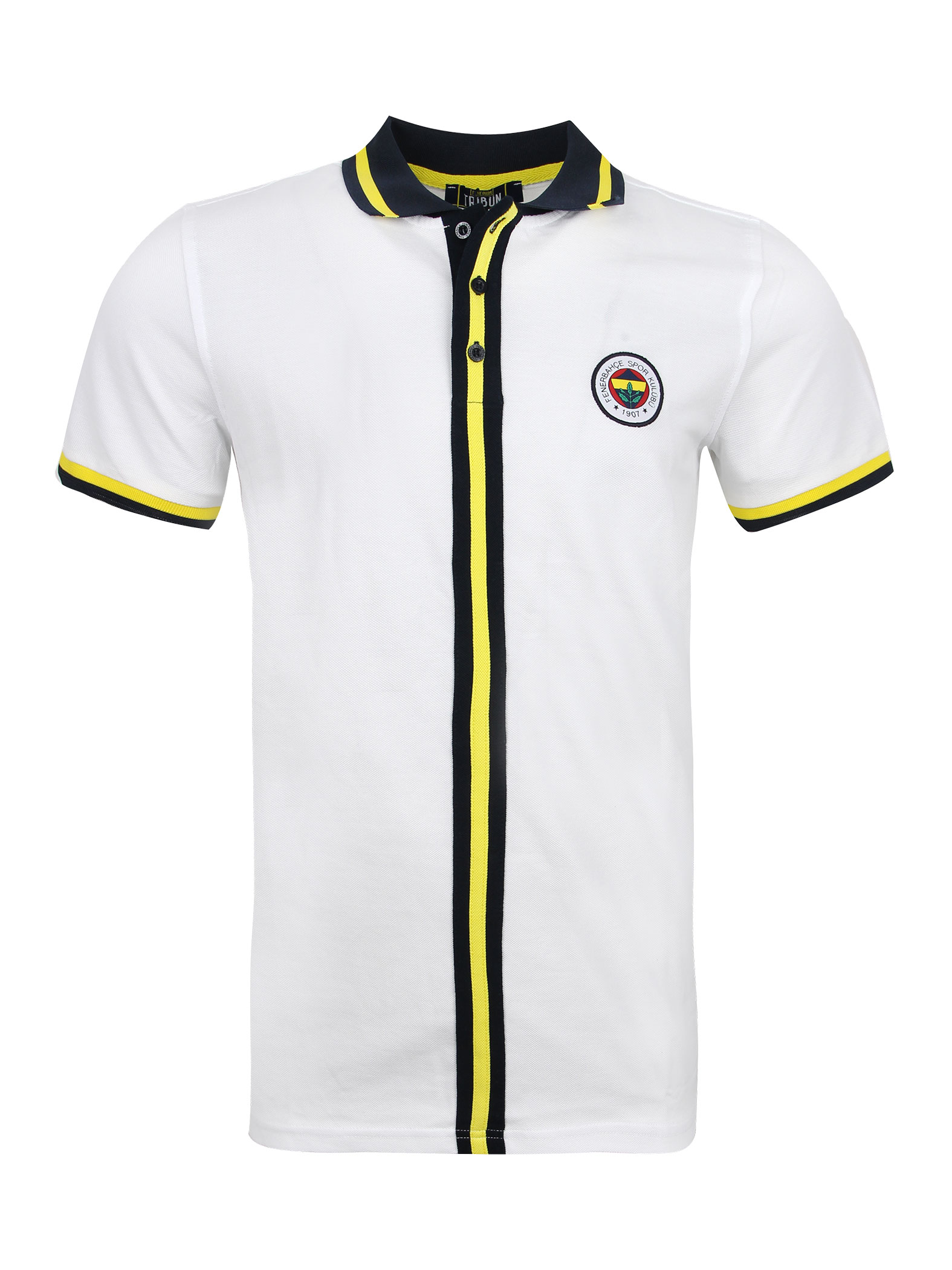 Fenerbahçe Beyaz Tribün Şerit Detaylı Erkek Polo Tshirt